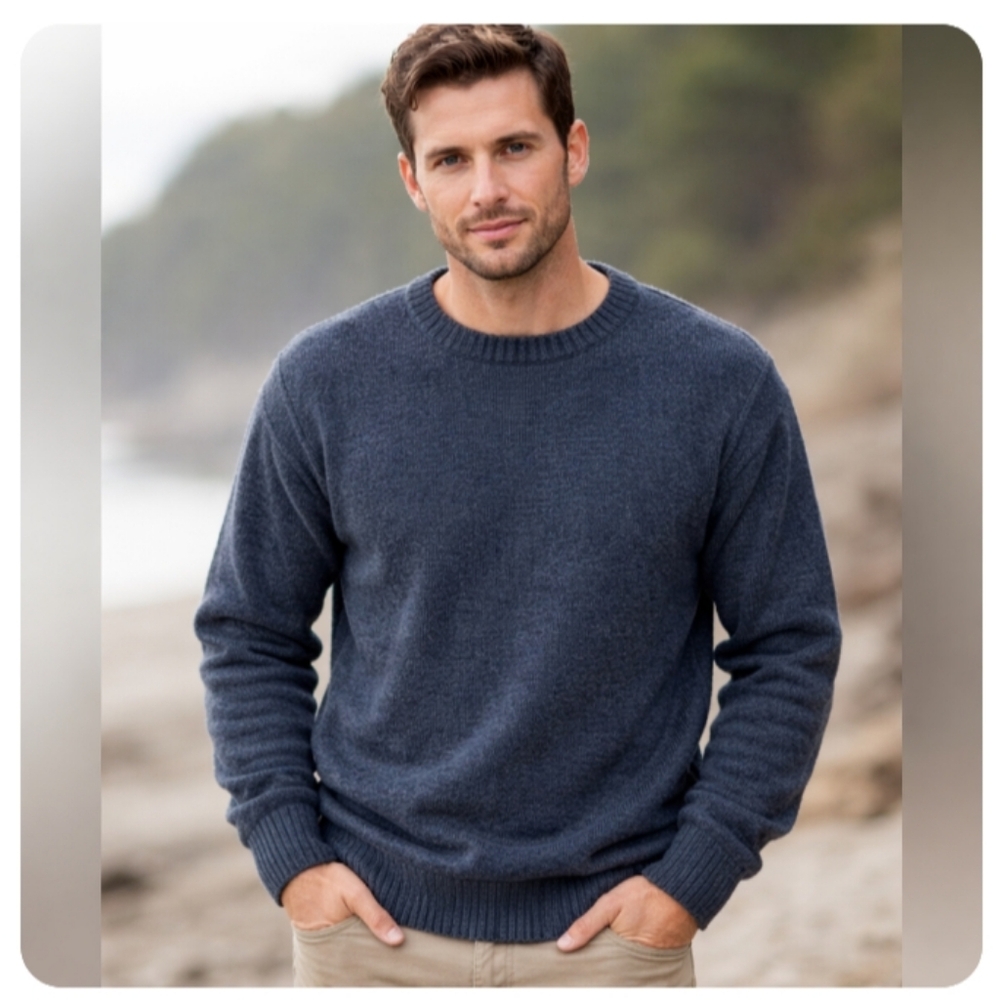 New WoolOvers Men's British Wool Heavy Knit Blue Gray Pullover Sweater | S